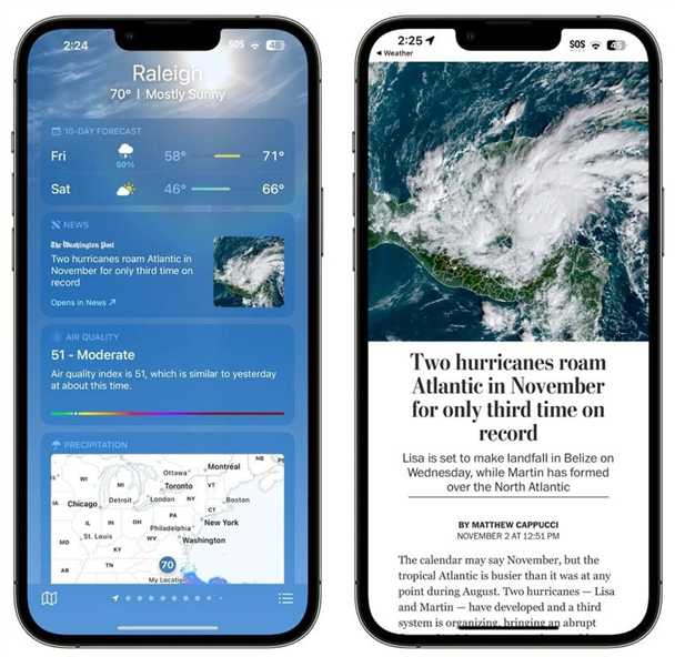 萧山苹果14维修分享iPhone 14手机如何看天气时顺带看新闻 